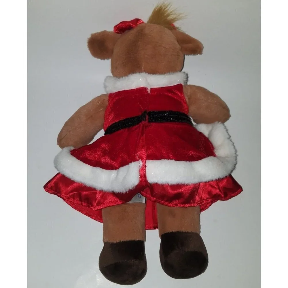 BABW Brown Girl Reindeer Plush Wearing Red Santa Dress Build-A-Bear Christmas
